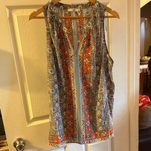 Dalia Sleeveless Floral Blouse - Blue and Orange